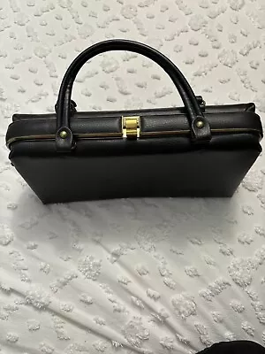 Vintage Dover Leather Purse Doctor's Bag Black Leather Trimmed In Gold • $75