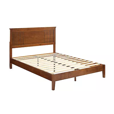 Mid Century Modern Solid Pinewood Platform Bed With Headboard Queen (Open Box) • $313.69