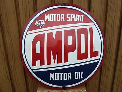 Ampol Porcelain Sign Advertising Vintage  20  Oil Gas USA Chevron Australia • $299