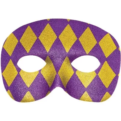 Mardi Gras Harlequin Glitter Masquerade Masks Lot Of 24 Plastic Purple & Gold • $8.99