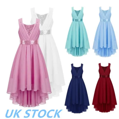 Girls Sequins Chiffon Princess Formal Dress Flower Girl Dress Wedding Prom Gown • £21.49