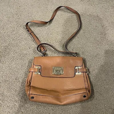 Michael Kors Brown Tan Leather Astrid Med Satchel Shoulder Bag Handbag Purse • $51.95