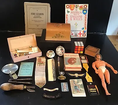 Vintage Job Lot Of Curios Collectibles Oddities Boxes Acme Whistle Rubix Books • £15.50