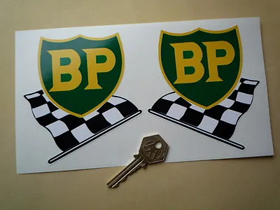 BP 58-89 Shield & Chequered Flag Car STICKERS 4  Pair Lotus BRM Ferrari F1 Alfa • £5.25