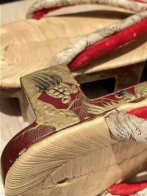 GETA CRANE BIRD TURTLE MAKI-E Lacquer 8.4 Inch GEISHA KIMONO Shoes Japan Vintage • $159.99