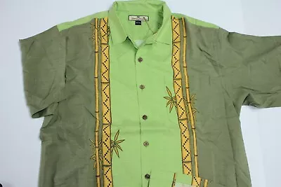 Tommy Bahama 100% Silk Camp Shirt Bamboo Shoots Green SS RUNS BIG - Large L • $44.95