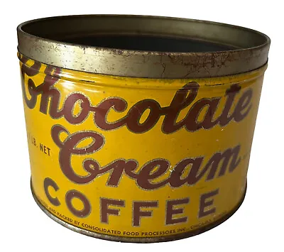 Vtg Chocolate Cream Coffee Brand Can 1 LB. Packaged By Consolidated Food  No Lid • $34.99