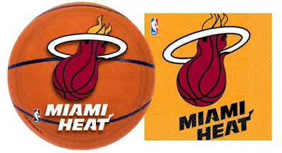 Miami Heat Basketball 7  Party Plate And Napkin Bundle Serves 16 • $17.97