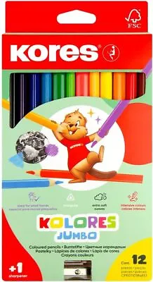 Kores - Kolores Jumbo: 12 Thick Coloured Pencils For Kids With Soft Lead Trian • £20.30