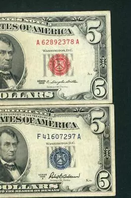 ((TWO NOTES)) $5 1953 / 1963 United States Note / Silver Certificate CURRENCY • $0.99