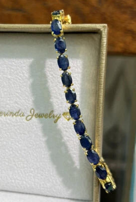 $938.60 • Buy 14k Solid Yellow Gold Tennis Bracelet, Natural Sapphire 6.5”, 13.41 Grams