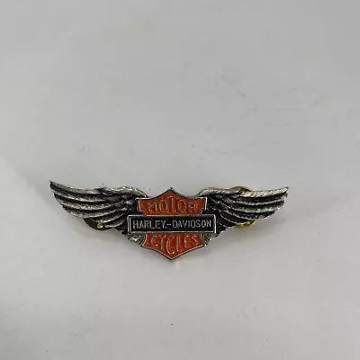 Vintage Harley Davidson Motorcycles Emblem Logo Pin With Wing 2.75   Silver Tone • $18.62