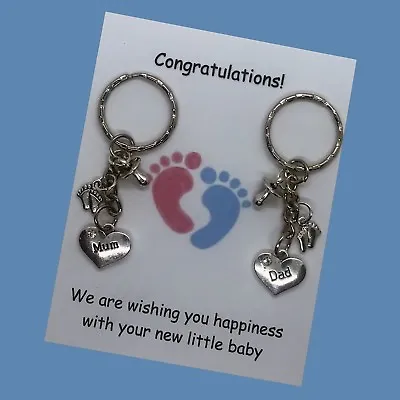 Mum Dad To Be Pregnancy Charm Keyrings Baby Shower Gift Card Gift Expecting Born • £6.05