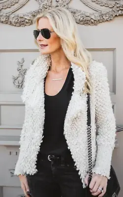 IRO Caty Designer Ladies Loop Wool Blend Cream Knit Cardigan Jacket Sz 34/UK6 • £65