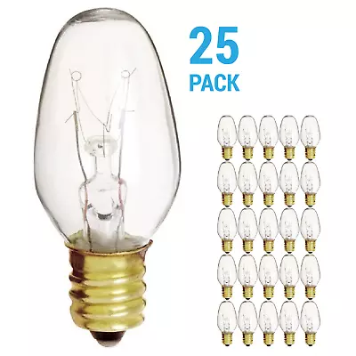 25 Pack Night Light Bulbs 7C7 7W Watt 120V Volt C7 Candelabra E12 Base Clear • $11.90