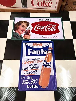 2 Vintage Retro Coca Cola & Fanta Signs Milk Bar 50's Diner Man Cave • $80