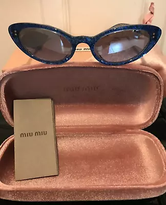 NWT Gorgeous MIU MIU Cat Eye Blue Glitter Sunglasses 53mm With Case Box Tags • $109