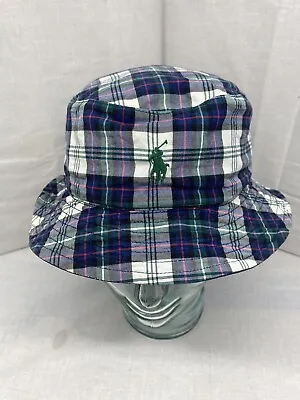 Polo Ralph Lauren Reversible Bucket Hat Cap Navy Madras Plaid S/M • $40