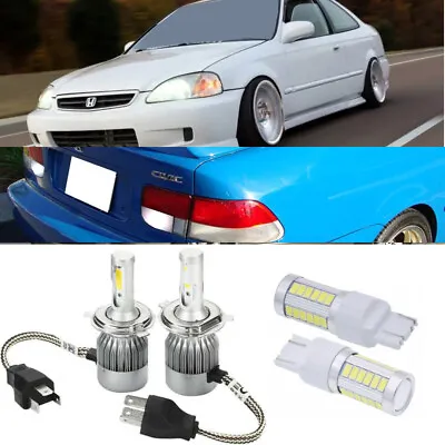 For 96-00 Honda Civic H4 9003 LED Bulbs HeadLight Lamp + Reverse Back Up 7440 X4 • $17.99