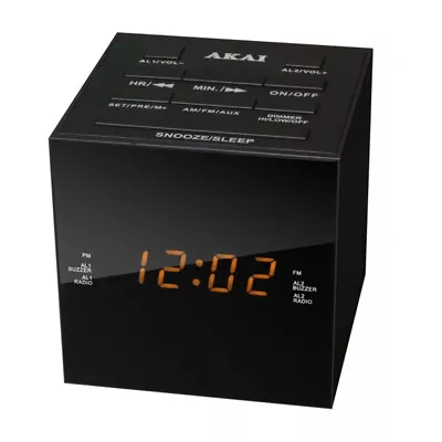 Akai Cube Alarm Clock Radio AM/FM LED Dimmer Speakers USB Charging Port Black • $39