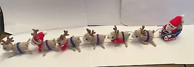 Hand Knitted Christmas Santa And His Reindeers Garland • £12.50