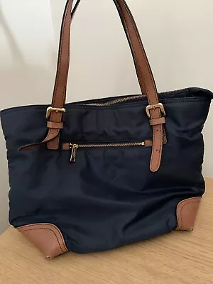 Autograph M&S Shoulder Bag  Navy Blue Nylon With Tan Leather Look Trim Medium • £4.99