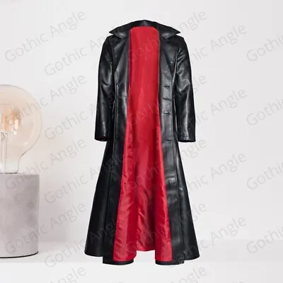 Men Long Leather Coat Gothic Vampire Leather Coat Trench Duster Retro Overcoat • $149.89