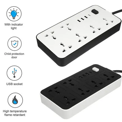 6 Way Outlets 4 USB Slots Extension Cable Lead With USB C Power Strip 2M 2 Color • £11.59