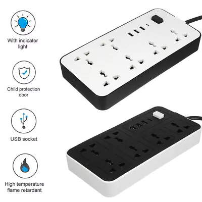 Extension Cable Lead With USB C Power Strips With 6 Way Outlets 4 USB Slots 2M • £11.88