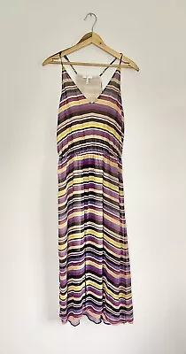 Joie Silk Dress Maxi Striped Spaghetti Straps Women’s Size Medium Elastic Waist • $19.55