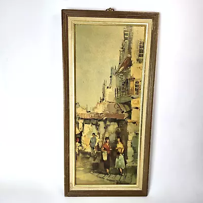 Vintage Mid Century Framed Paul Romier Print Women In A Town 26  X 12  Vertical • $45