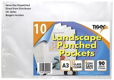 A3 Landscape Punched Pockets (90 Micron) - Ring Binder Sleeves Wallets • £3.49