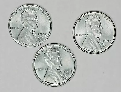 1943 P+D+S Lincoln Steel Wheat  Cent Set-Lot // Choice-Gem BU 3 Coins*FREE SHIP • $13