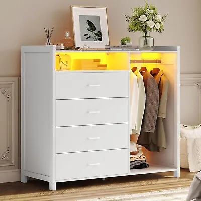 Dresser For Bedroom With Clothes Rail Modern Chest Of Drawers With LED Lights • $169.97