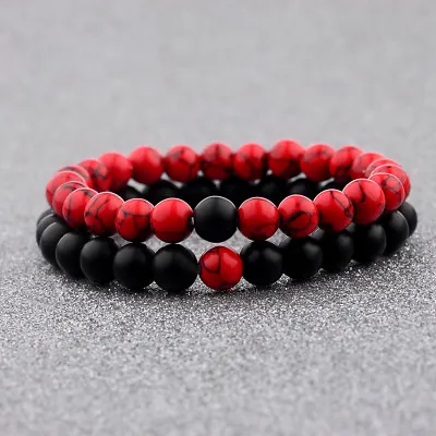 $8.54 • Buy Couple His & Hers Distance Healing Bracelet Black Red Lava Bead Matching YinYang