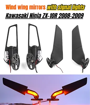 Motorcycle LED Turn Signal Lights Wind Wing Mirrors For 2008 2009 Kawasaki ZX10R • $45.50