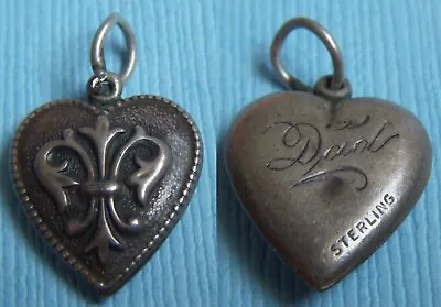 Vintage Fleur De Lis  Dad  Puffy Heart Sterling Charm • $32.99