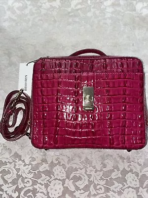 Brahmin Evie Fuschia La Scala Embossed Leather Cross Body Square Hand Bag  NWT • $249.50