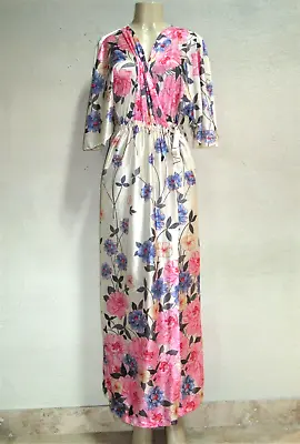 Vintage 70s Silky Floral Wrap Maxi Dress Butterfly Sleeve California Concepts M • $29.99