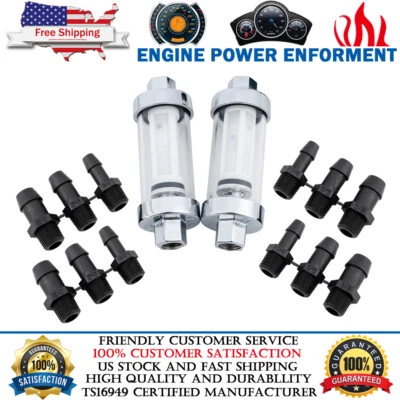 $13.99 • Buy 2PCS Universal 1/4  5/16  3/8  Chrome Glass Reusable Washable Inline Fuel Filter