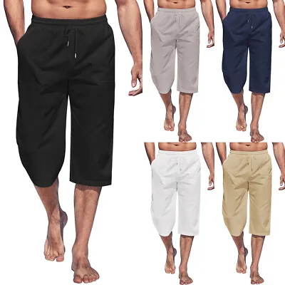 Mens Elasticated Waist 3/4 Long Length Shorts Summer Casual Three Quarter Pants • $26.28