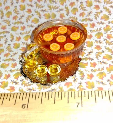 Dollhouse Miniature Spiced Cider Punch Bowl Ladle & 6 Filled Cups On Tray • $12.88
