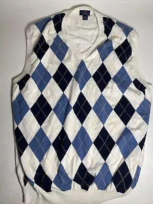 Brooks Brothers 346 Mens XXL Argyle Sweater Vest White Blue Supima Cotton • $24
