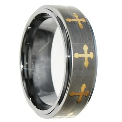 8mm Gold Cross Tungsten Carbide Wedding Mens Ring Band 7-15 Full & Half Sizes • $9.99