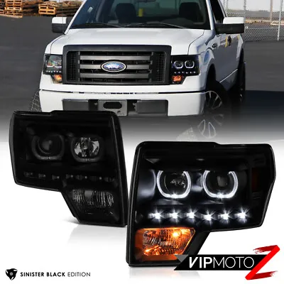  SINISTER BLACK  2009-2014 FORD F150 DRL LED Angel Eye Headlights [PLUG & PLAY] • $203.11