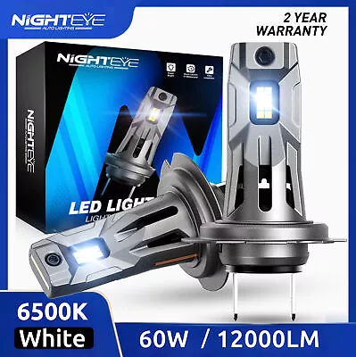 NIGHTEYE 2X H7 LED Headlight Bulbs Kit 60W 12000LM Hi-Lo Beam 6500K Super Bright • £19.99