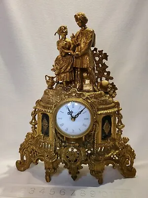 Italian Brass Mantle Clock Two Lovers WORKS 18x15x4in • $295