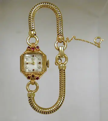 CHALET 1950s 14K Rose Gold Dress Watch Rubies Diamonds Snake Chain HAND-WOUND • $1305