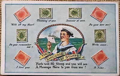 Language Of Stamps Sailor With Letter Comique Inter Art Postcard • £3.95