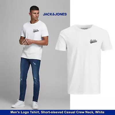 Jack & Jones Men's Logo T-Shirt Short - Sleeved Casual Crew Neck White - S • £9.49